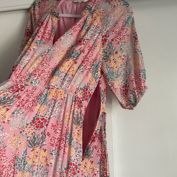Boden Garden Bouquet Puff Sleeve Tiered Ruffle Midi Dress 10P Pink Floral Boho - Picture 13 of 16